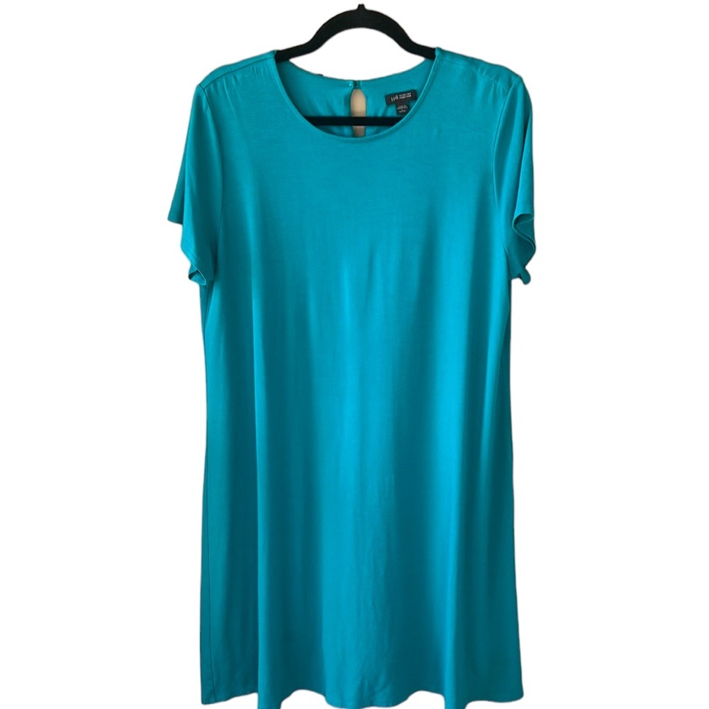 J. Jill Large Petite Teal Stretch Jersey Knit Swing Dress Beachy Resortwear